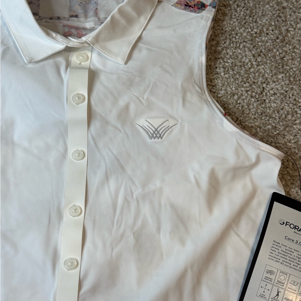 Women's Foray Golf White Sleeveless Top- XS - White and Multicolored! - Picture 2 of 7